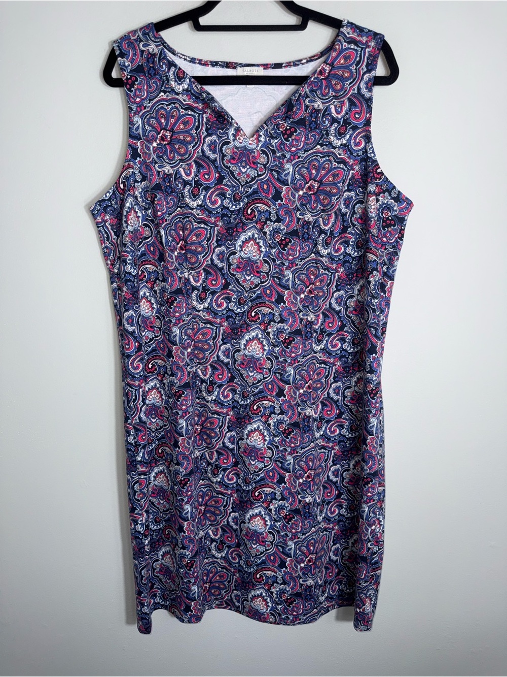 Talbots Sleeveless Shift Midi Dress-Purple Blue Paisley-V Neck-Size 1X